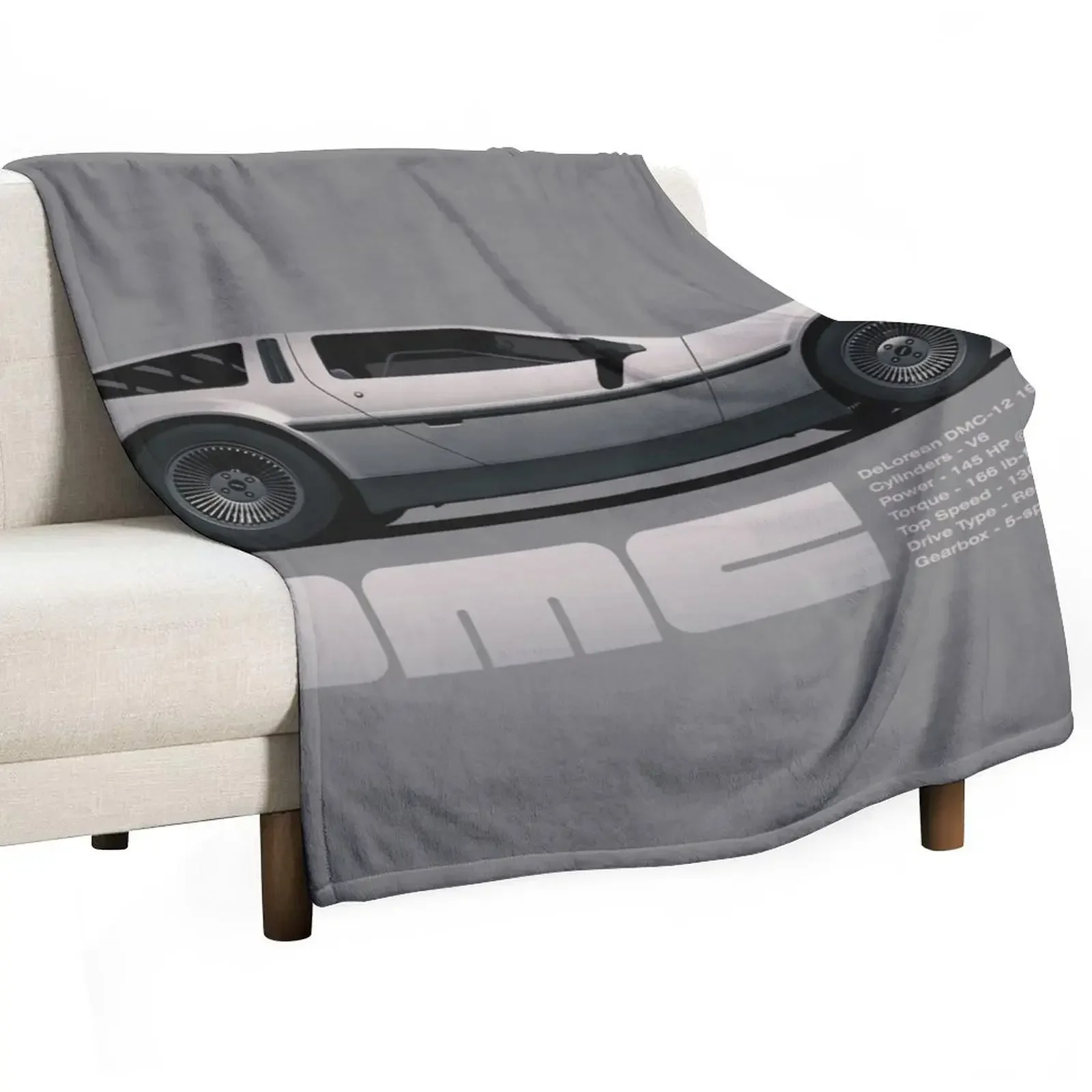 

DeLorean DMC-12 cartoon retro style car side view with specs Throw Blanket Soft Big Polar Blankets