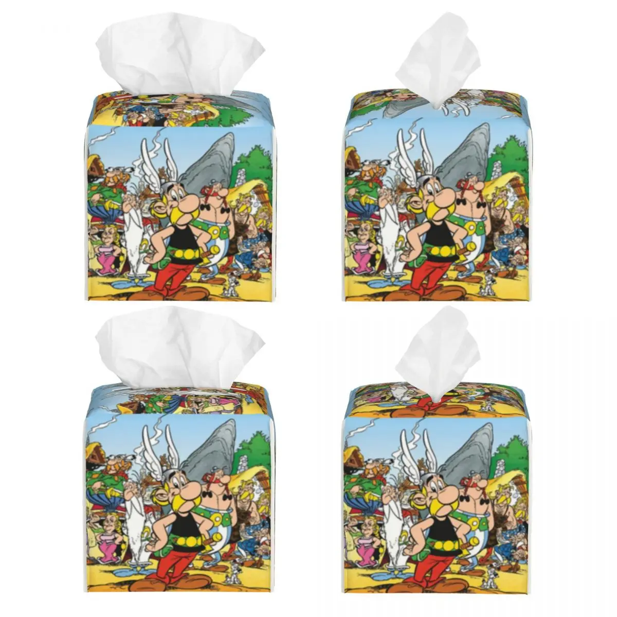 Custom Anime Asterix And Obelix Facial Tissue Box Cover Square Anime Cartoon Getafix PU Leather Tissue Box Holder for Car Office 2