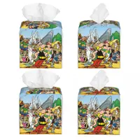 Custom Anime Asterix And Obelix Facial Tissue Box Cover Square Anime Cartoon Getafix PU Leather Tissue Box Holder for Car Office 2