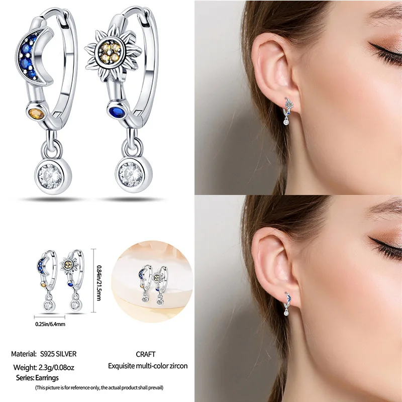 Silver Earrings Sterling Silver 925 For Women Original Charm Moon and stars Engagement Anniversary Jewelry Gift