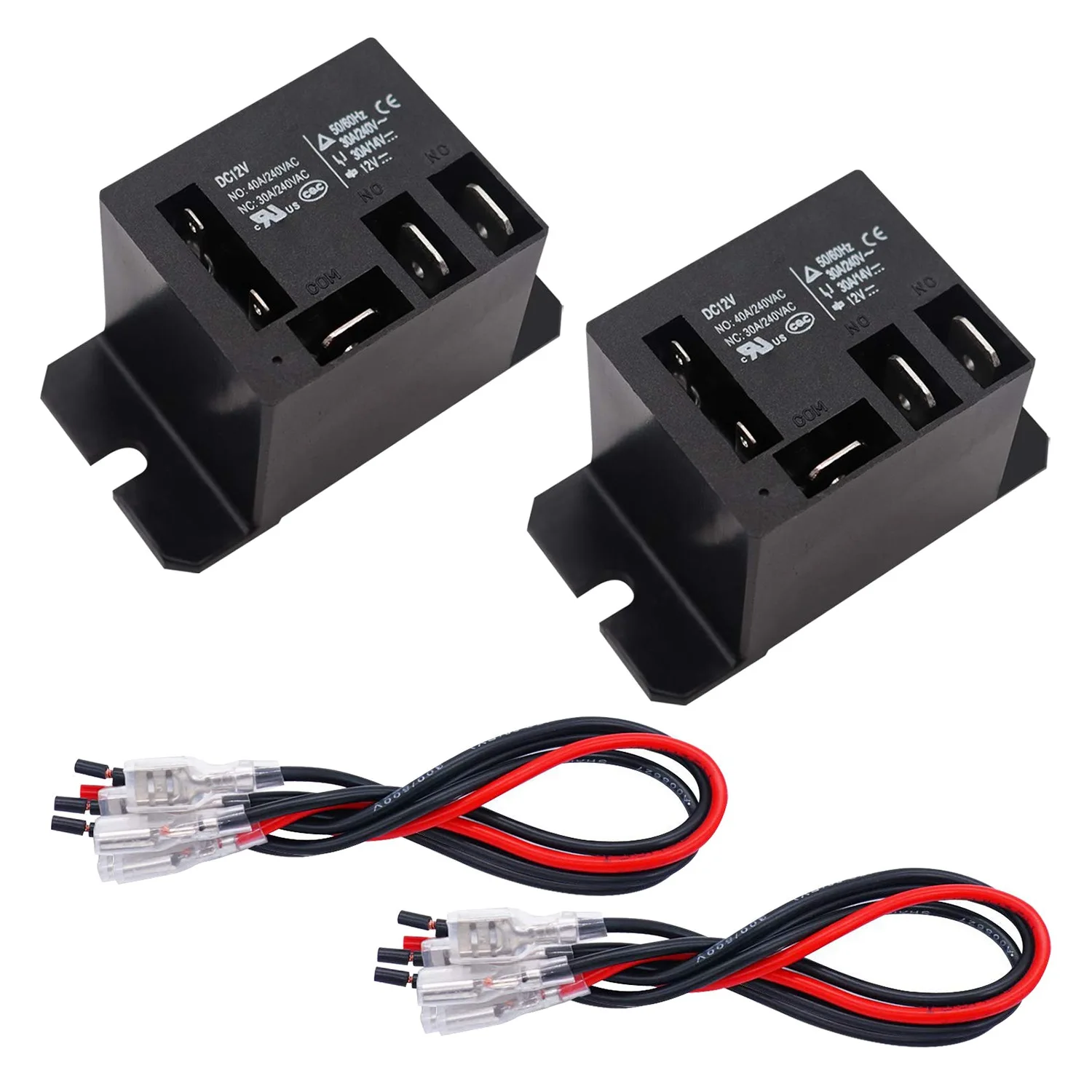 SCLS 2PCS 전원 릴레이 DC12V 코일, 30A SPDT(1NO 1NC) 120 VAC, 10개의 빠른 연결 단자 전선(DC12V) 포함
