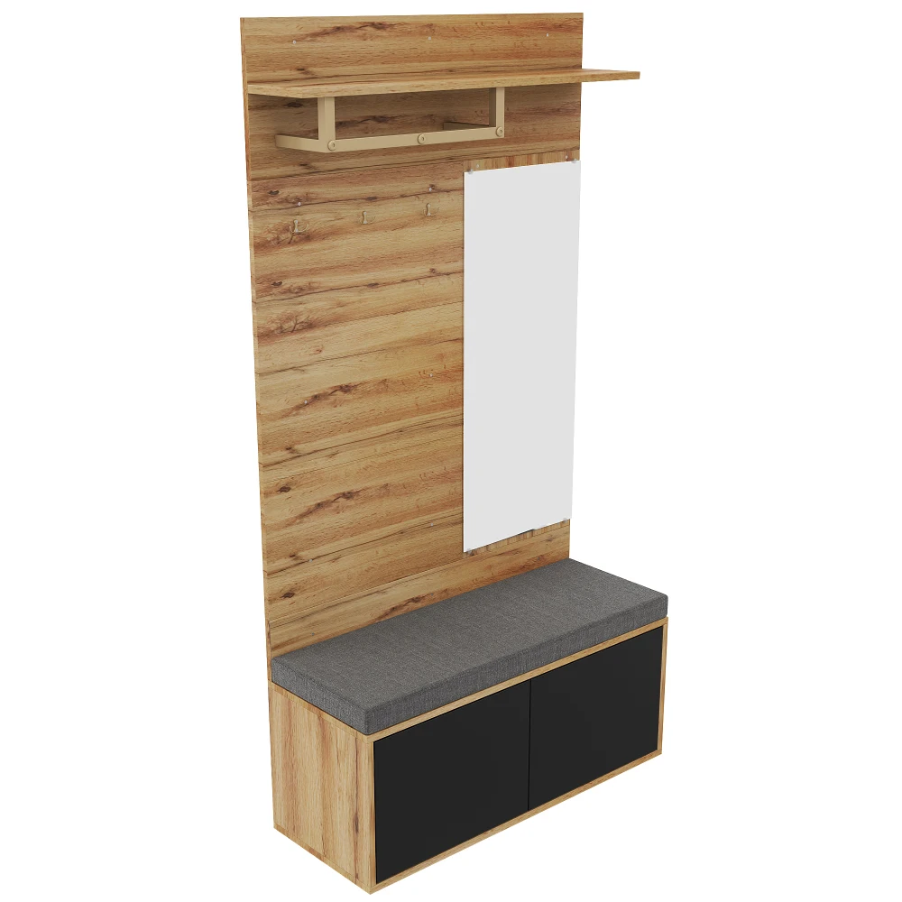 Kleiderschrank-Set, kompakter Kleiderschrank, Flurgarderobe mit Spiegel und Kissen, Kleiderschrankpaneele für Flur und Boden, 100 x 190 x 38 cm – Detail 20