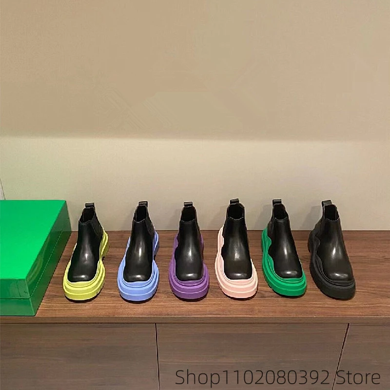 Bblack Autumn Winter Platform High Women Boots Nude Boots Flat Green Short Elastic Band Chelsea BOTTEGA- Rain