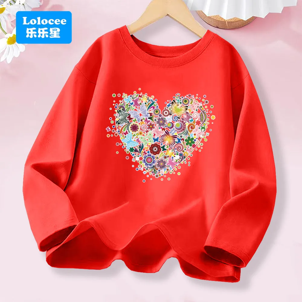 Pink Flower Butterfly Graphic Long Sleeve Girls' Fashion Tee