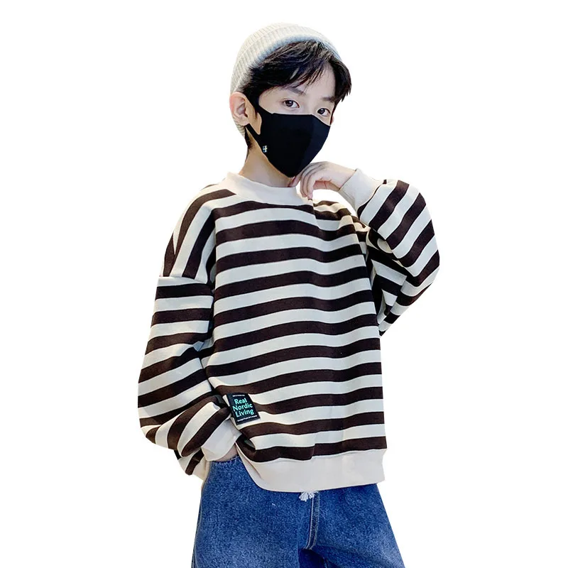 

2023 New Spring Kids Boy Striped Sweatshirt For School Student Fashion Long Sleeve Cotton T-shirt For Teenager 5 7 9 11 13 14 Y