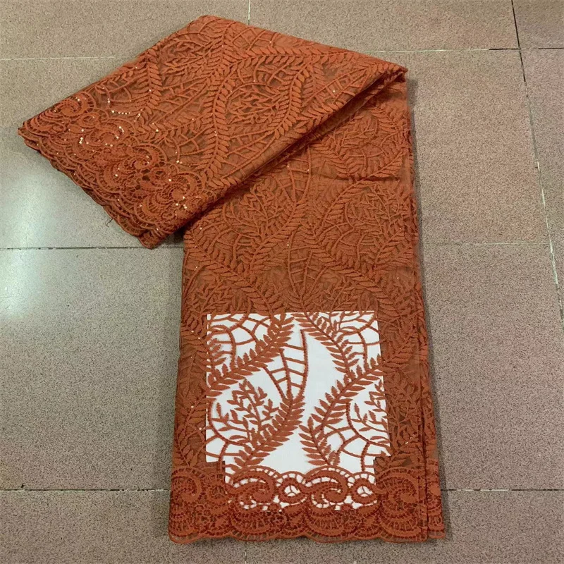 

Orange Hot Sale Sequin Lace Fabrics African Lace Fabric High Quality Nigeria French Tulle Mesh Lace Fabric for Bridal Material