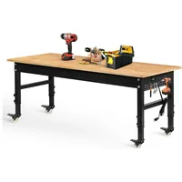 70" Adjustable Workbench on Wheels, 2000 LBS Heavy Duty Work Table with Power Outlets & Pegboard, Rubber Wood Workstation for Ga 1