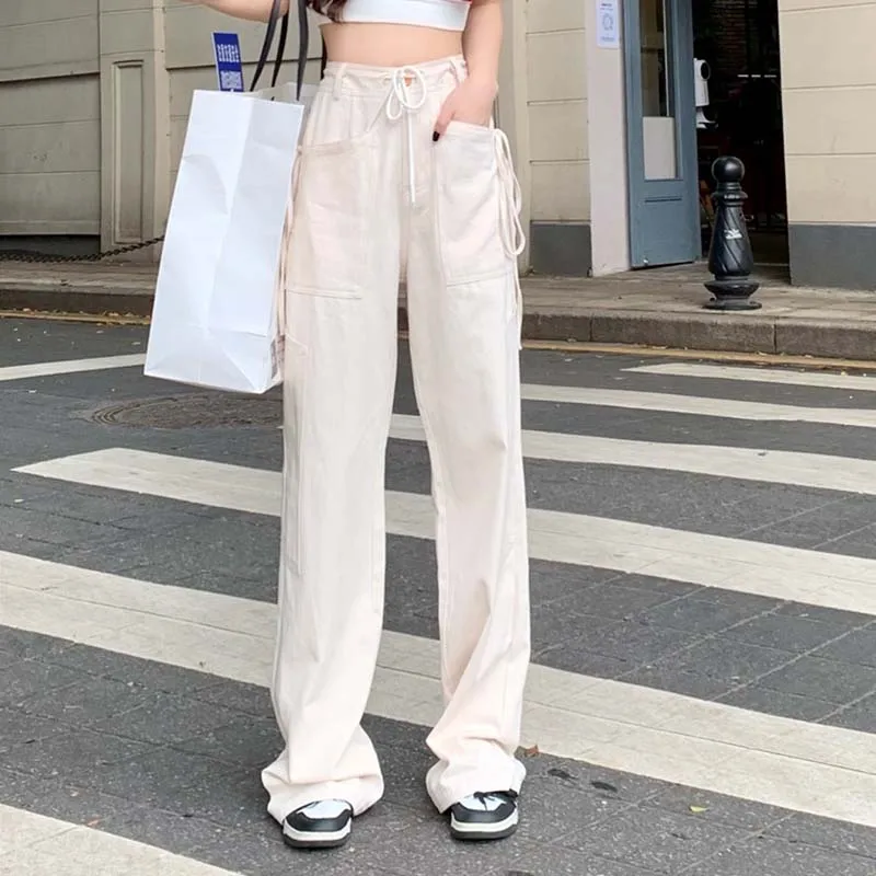 

Summer Women Harajuku BF Style Cargo Pant Baggy American Vintage Trouser Streetwear Loose Casual Pocket Drawstring Cargo Pants