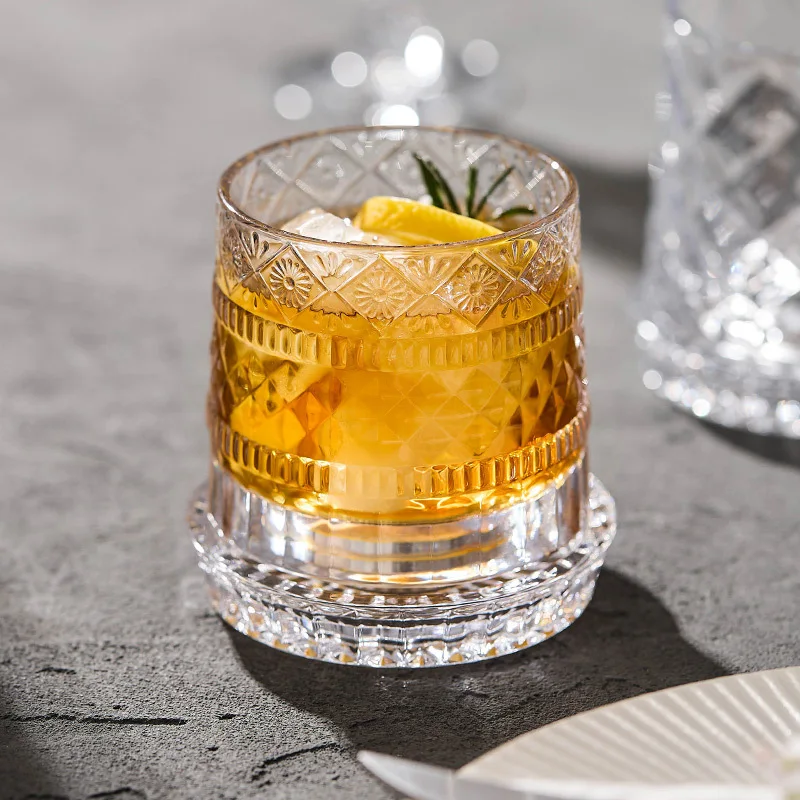 255 ML Whiskey Glass Design Niche Transparent Wine Glass Household Heat-resistant Rotatable Beer Cup Party Drinkware