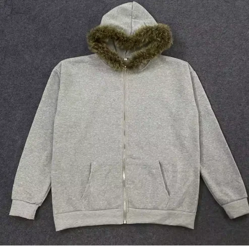 2025 Sweatshirts Harajuku Künstlicher Pelzkragen Hoodie Kleidung Muster Punk Gothic Reißverschluss Hoodie Europesen Ameri kaanse – Detail 2
