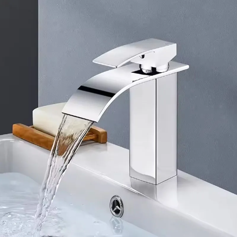 Hot And Cold Stainless Steel Waterfall Wash Basin High And Low Faucet Black Toilet Wash Basin Bathroom