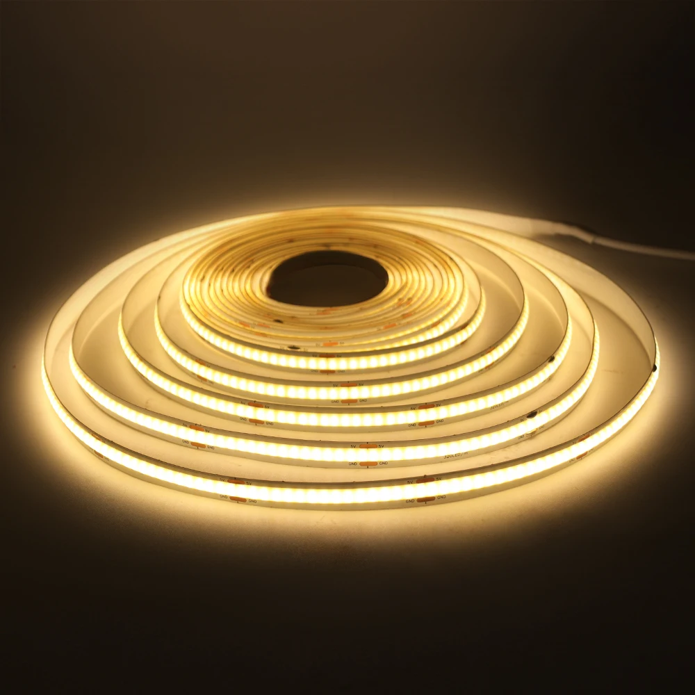 Battery-Powered Flexible COB LED Strip Light - 5V, 320 LEDs/m, Multi-Color Options
