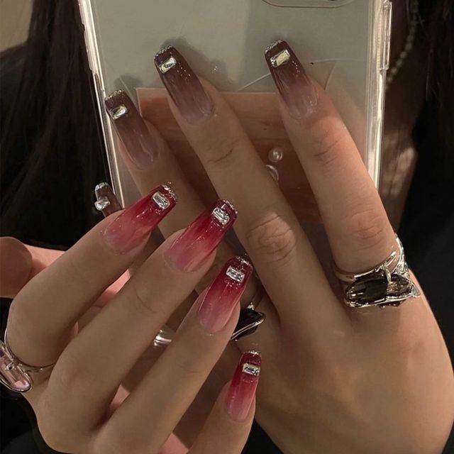 Detachable Jelly Gradient with design False Nails Wearable Ballerina Coffin Fake Nails Full Cover Nail Tips Press On Nails