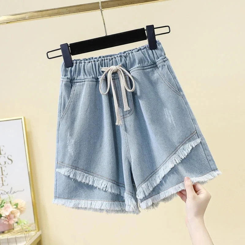 Plus Size Denim Shorts Women's Elastic High Waist Loose Casual Thin Wide Leg Pants Pantalones Cortos Ropa Mujer Fashion Clothes