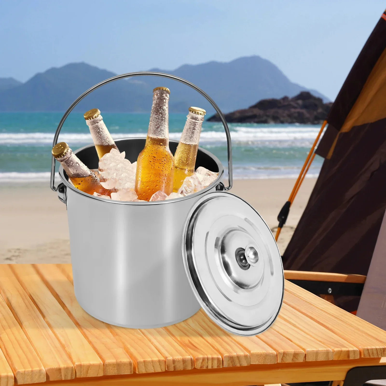 Large Capacity Milk Can 6 / 12 / 20L Stainless Steel Bucket Anti-Slip Grooves for Kitchen and Catering with Lid