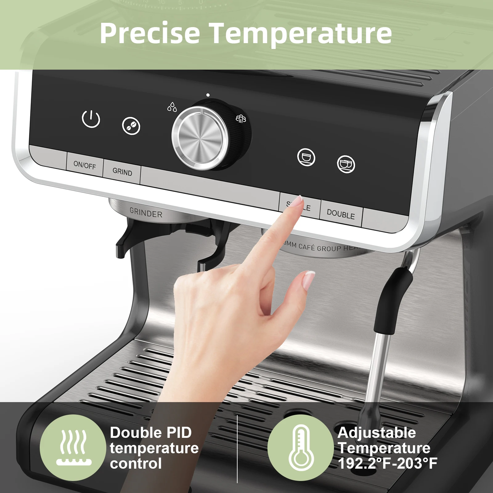 Espresso Coffee Machine,with 20 Bar Semi-Automatic,Grinder, Milk Frother Steamer Wand, 2.8 L Water Tank, PID Temperature Control 3