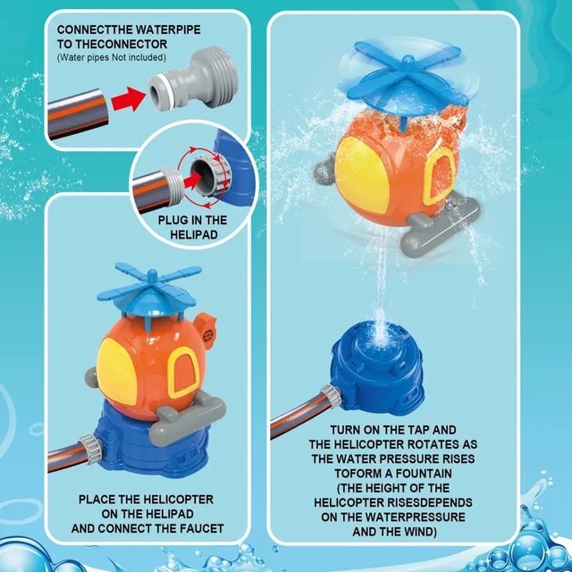 Children Jet Water Sprinkler Toy Water Launcher Machine Helicopter Design Splashing Backyard Fun Cool Outside Garden Yard Game 6