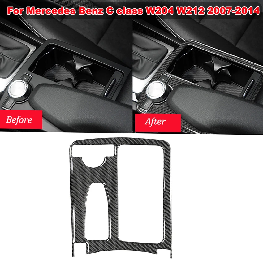 

Interior Real Carbon Fiber Water Cup Panel Cover Trim Stickers For Mercedes Benz C class W204 W212 2007-2014 Car Accessories