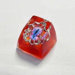 Artisan Resin Keycaps with Sun, Moon, and Star Design (Red - blue eye)