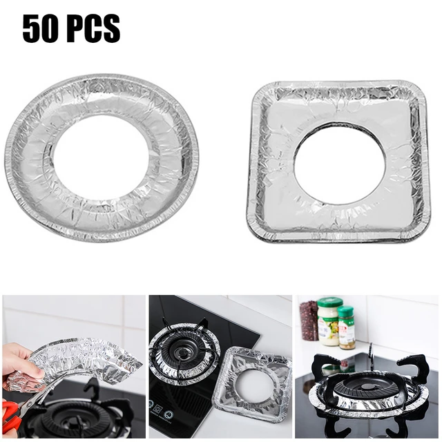 (50 Pack) Disposable Gas Burner Liners, Aluminum Foil Square Stove Burner  Covers, Range Protectors, Stove Top Covers for Gas Burners, Foil Liners to