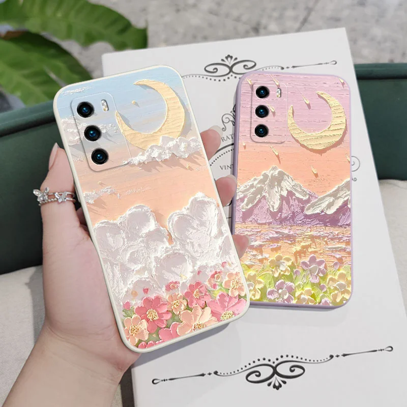 Artistic Oil Flower Design Liquid Silicone Phone Case - Elegant and Durable Cover