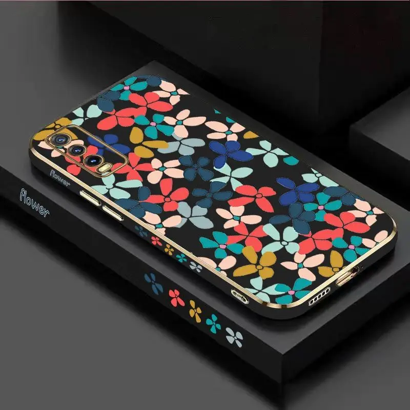 

Flamboyant Flowers Luxury Plating Phone Case For VIVO Y20 Y20i Y20S Y22 Y35 Y30 Y33T Y76 Y12S Y15 Y21 V23 V23E V21 Cover