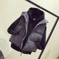 Women's Short Cotton Flannel Jacket Vest Winter Bread Clothes Korean Style Student Pure Color Versatile Shoulder Pad Coat