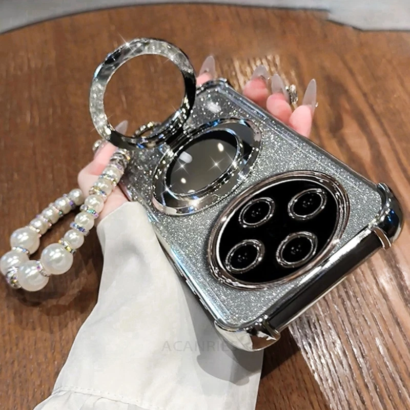 Glitter Mirror Holder Bracelet Chain Shockproof Back Case