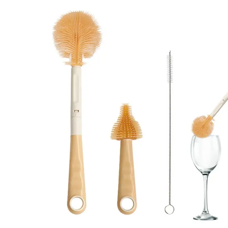 

Набор щеток силиконовых для чистки детских бутылочек, многоразовый набор из 3 щеток для чистки детских бутылочек с соломинкой и щеткой для сосков, можно мыть в посудомоечной машине