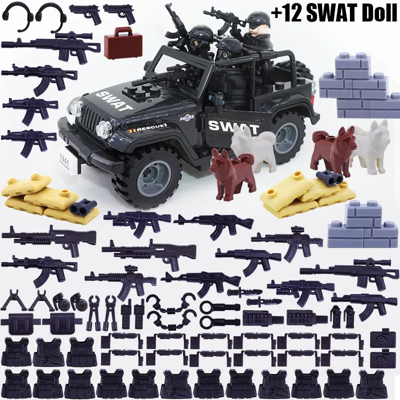 25/50/100Pcs Military Weapons SWAT Gun Cannon Soldier Army Police Hat Building Blocks Figure Accessories Model Bricks DIY Toy 2