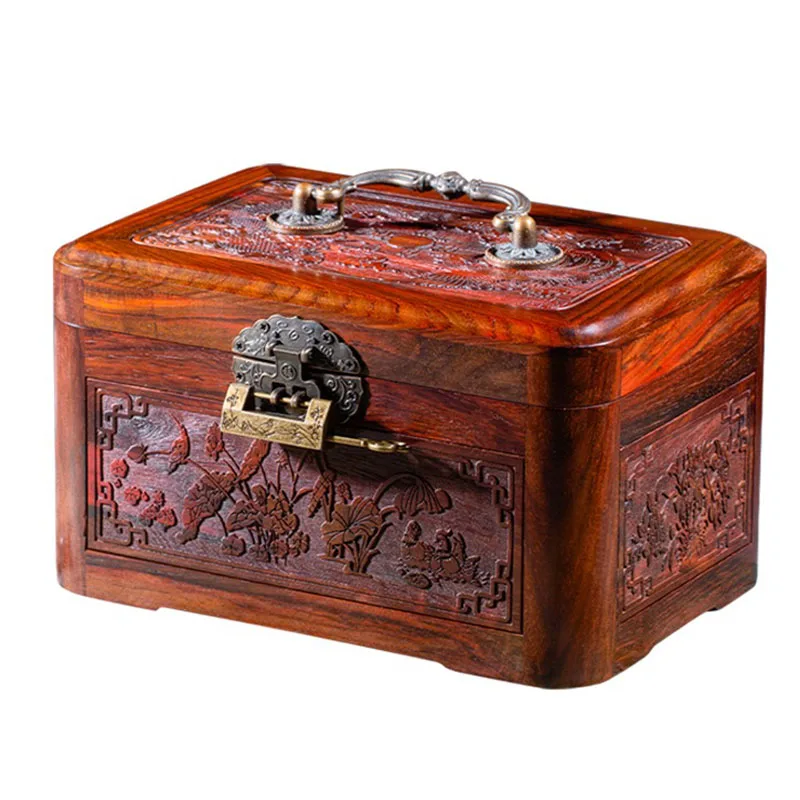 Wood Jewelry Box Organizer with Lock Jewelry Boxes Storage Ring Necklace Bracelet Earrings Tray Display Accessory for Women Gift