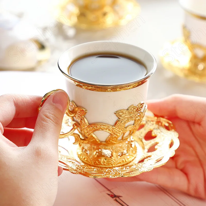Conjunto de cafeteira turca vintage, conjunto de chá turco com 6 xícaras de  café, jarra de vinho dourada e conjunto de copos, conjunto de xícara de  café de cobre turco para chá