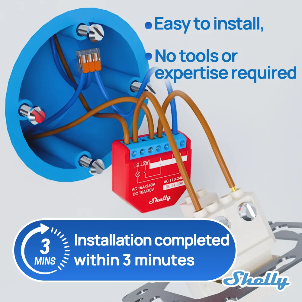 Shelly Plus 1PM 스마트 홈 라이프 WiFi 릴레이 스위치 제어 및 기기 사무용품의 전력 소비 범위 측정