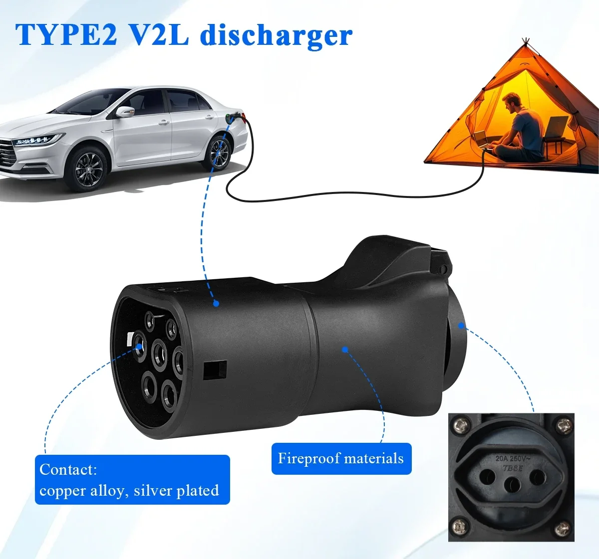 Type2 ICE62196 Smart V2L Adapter Vehicle to Load Discharger Fit for Smart 16A 3.5KW V2L for #1 #3 #5 EV Discharger