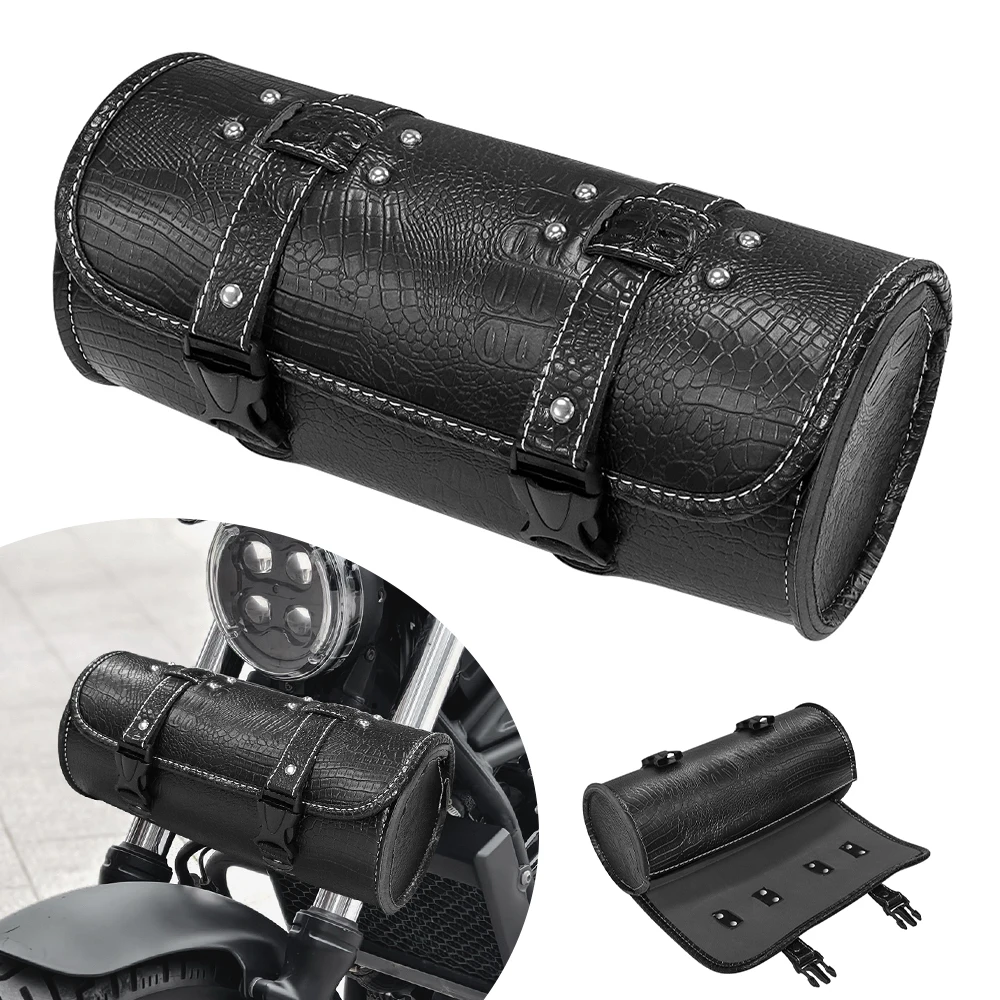 Universal Motorcycle Tool Bag PU Leather Front Fork Handlebar Saddlebag Roll Tail Storage Bag Fit For Honda Rebel 500 CMX500
