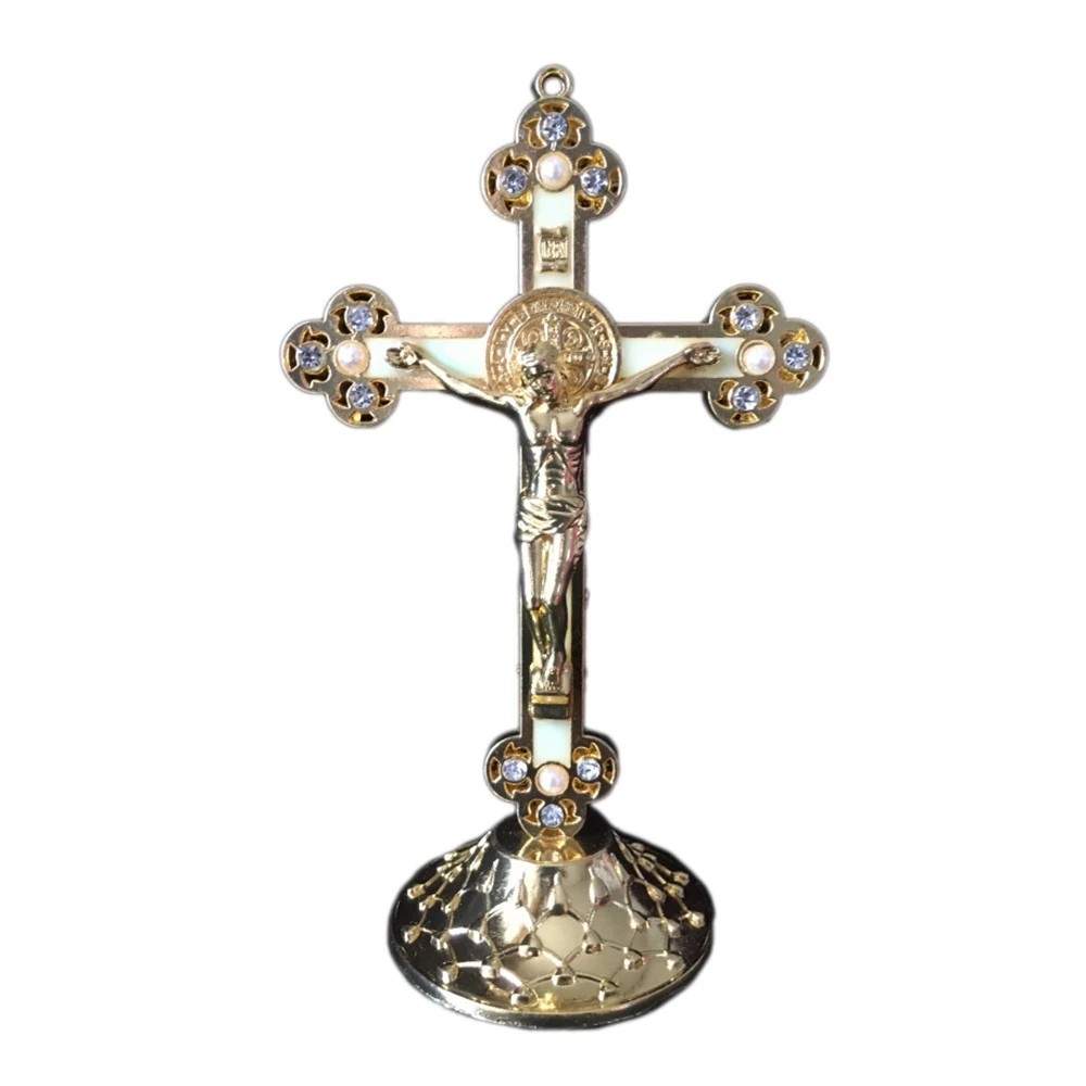 

Standing Crucifix with Base Alloy Cross for Home Chapel Decoration and Religious Gifts(Gold)