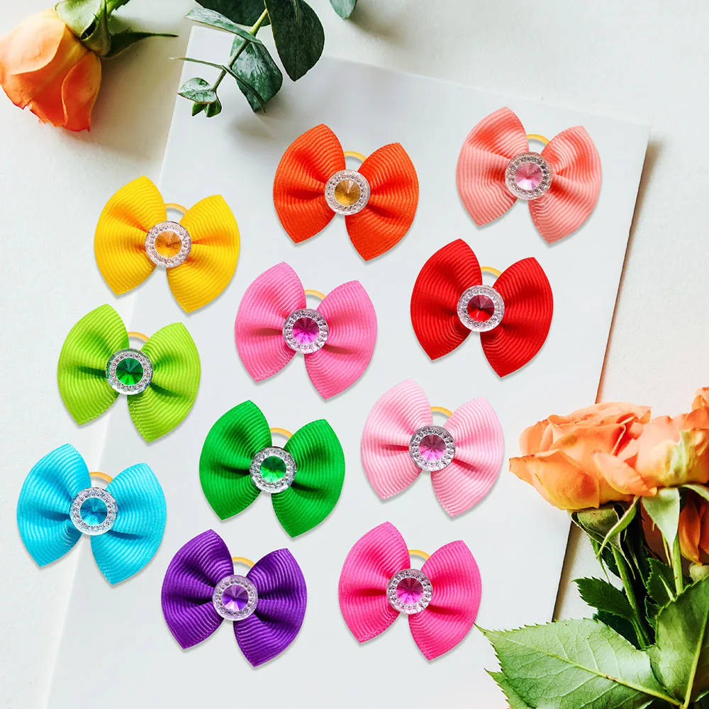 Title 8, 100PS Dog Hair Bows Solid Diamond Small Dog Bow...