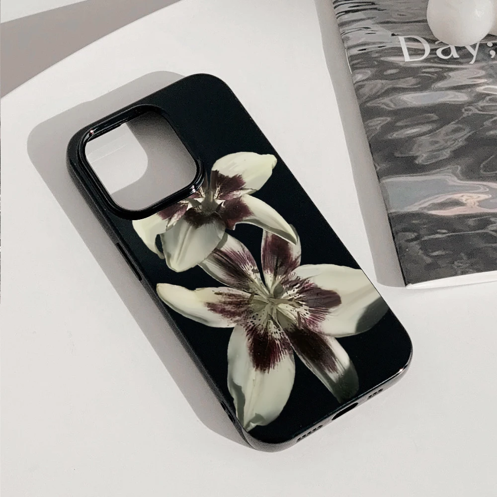 Vintage Lily Flower Pattern Shockproof Phone Case - Soft Protective Cover