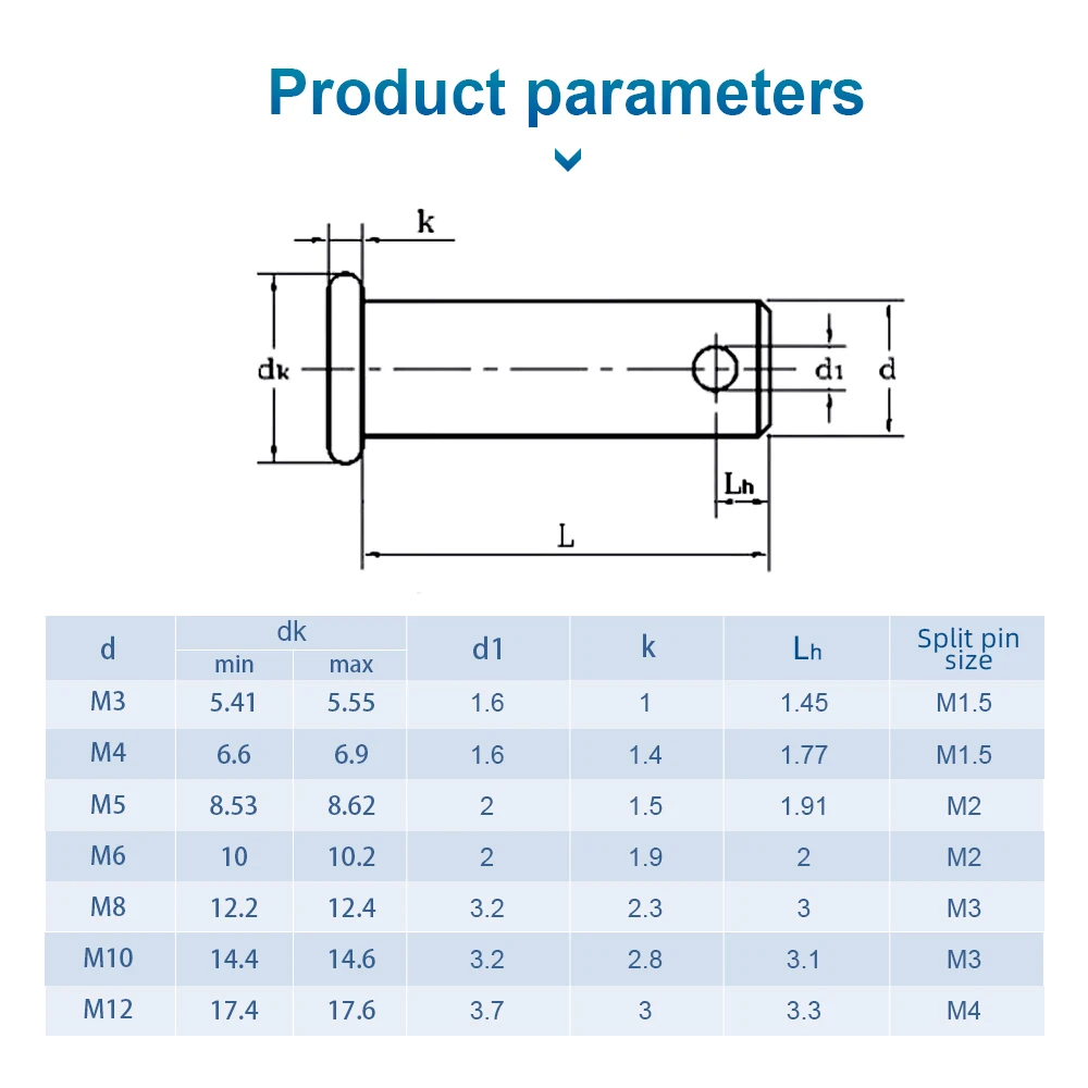 1-10pcs Flat Head Clevis Pins Shaft with Hole M3 M4 M5 M6 M8 M10 M12 M14 M16 304 Stainless Steel Location Positioning Dowel Pins