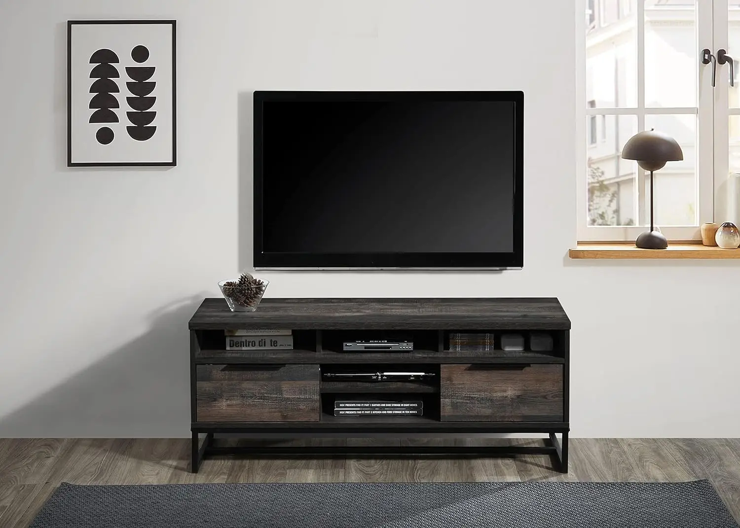 

Rustic Gray 47" L TV Stand (1x2-Tier + 3 Shelves & 2 Drawers)