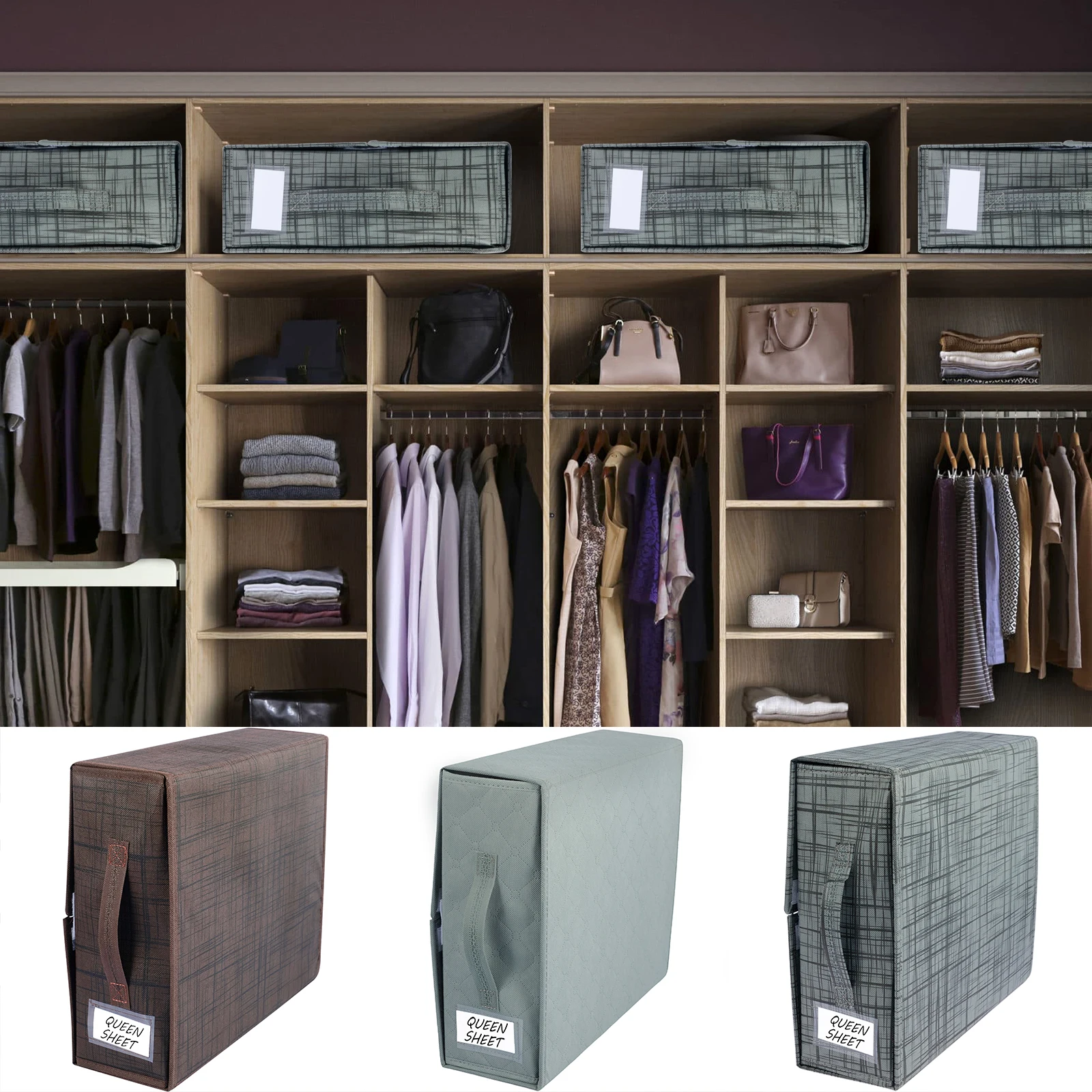 

Новый органайзер для простыней 15,4 × 13 × 4,7 дюйма, органайзер для постельного белья с прозрачным окошком, нетканый органайзер для хранения простыней с ручкой