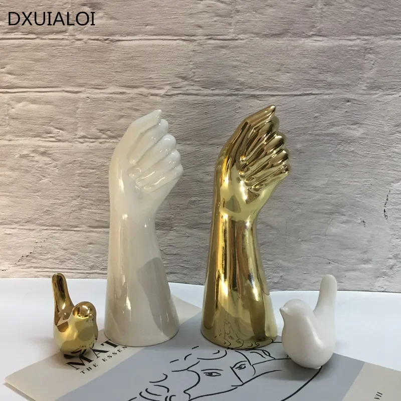 ceramics vase Nordic style Golden Hand Vase Flowers Modern Home Office Decor of Creative Floral Composition living room Ornament 6