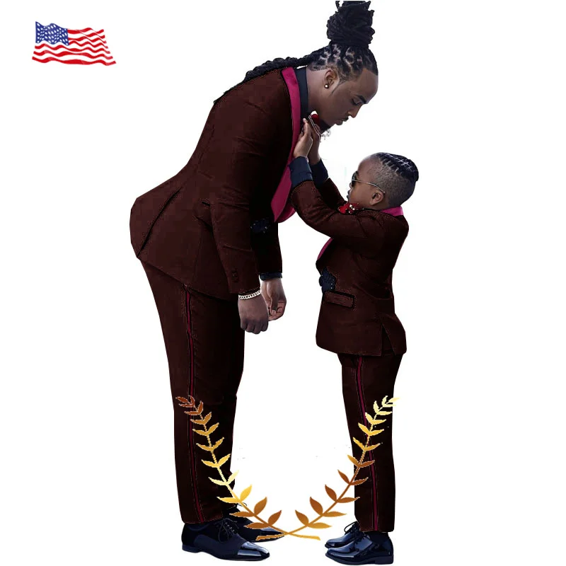 White Men's Boys Suit 2 Piece Floral Jacket Pants Wedding Groom Tuxedo Flower Boy Clothing Parent-Child Wear