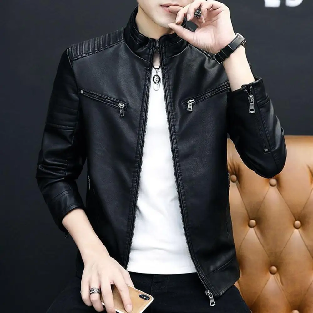 

Soft Texture Jacket Durable Men Jacket Vintage Biker Coat for Men Durable Warm Jacket for Outdoor Daily Wear