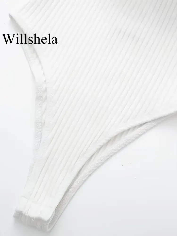 Willshela 여성 패션 골지 바디 수트, 오간자 러플 포함, 빈티지 고탄성 섹시 y2k 여성 시크 레이디 상의, 바디 팜므