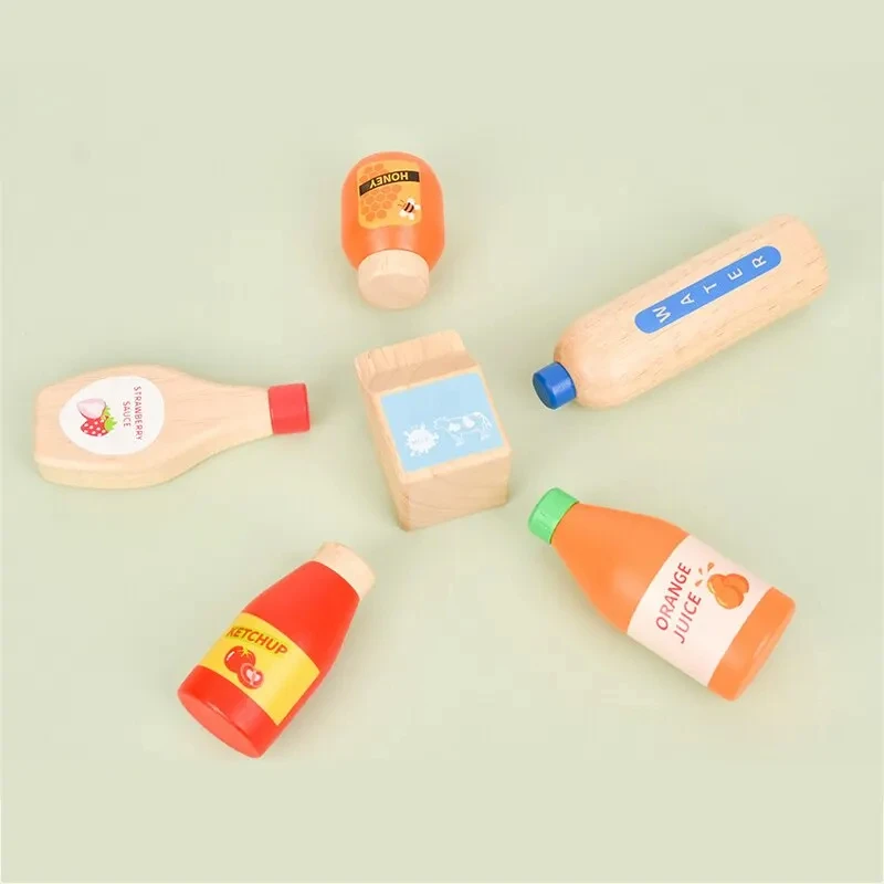 Pretend Play Wooden Toy Drink Set Kitchen Food Toys Montessori Kids Educational Simulation Game Toys gifts for Toddlers 2