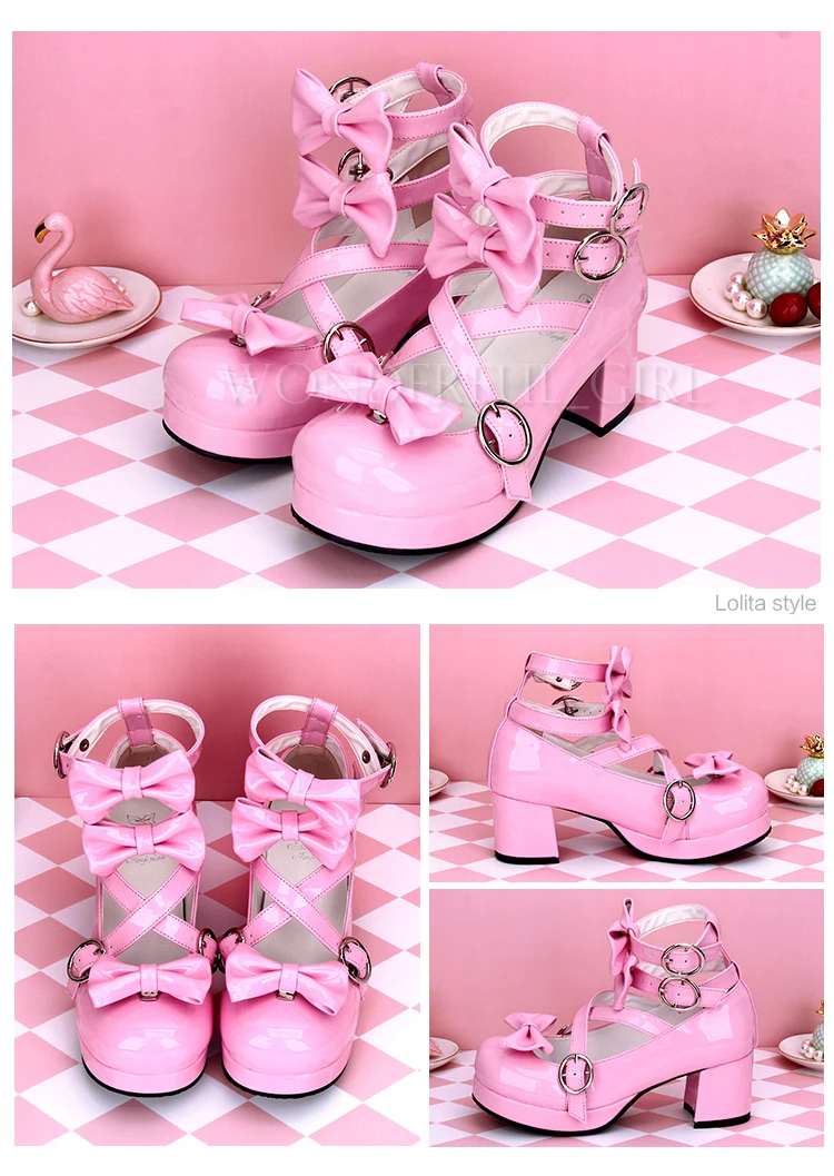 Neue japanische Lolita-Schuhe Anime Cosplay Stiefel Mädchen Prinzessin High Heels Damen Schuhe mit Schleife 10
