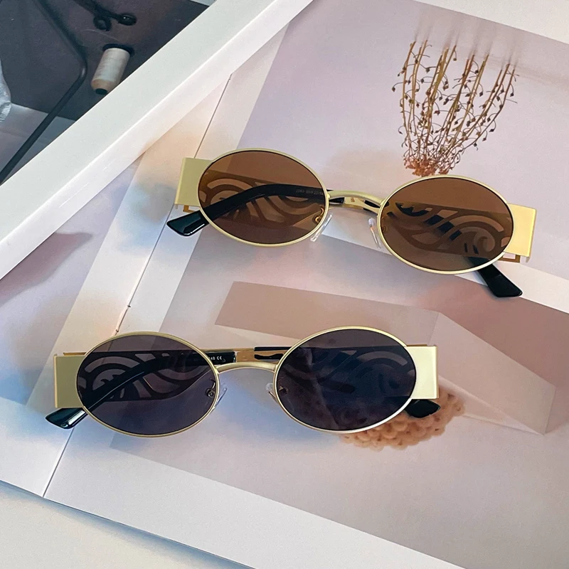 

DOISYER Metal Glasses Punk Oval Fashion Sunglasses Female Hollow Carved Temple Sunglasses 2022