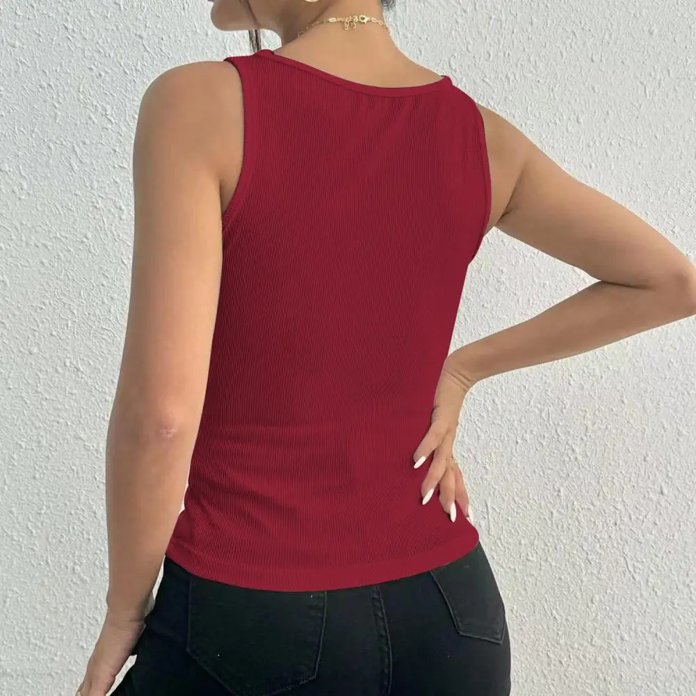 

Breathable Top Lace Trim Tank Tops for Women Square Neck Sport Vest with Ribbed Bottoming Slim Fit Solid Color Streetwear Tank