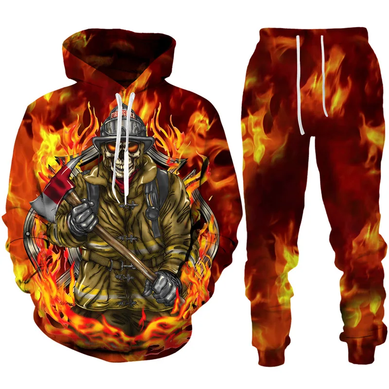 Men's 3D Print Hoodies Sweatpants Tracksuit Set